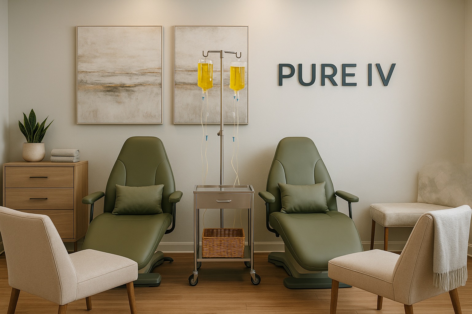 Comfortable treatment chairs in the Pure IV Therapies clinic